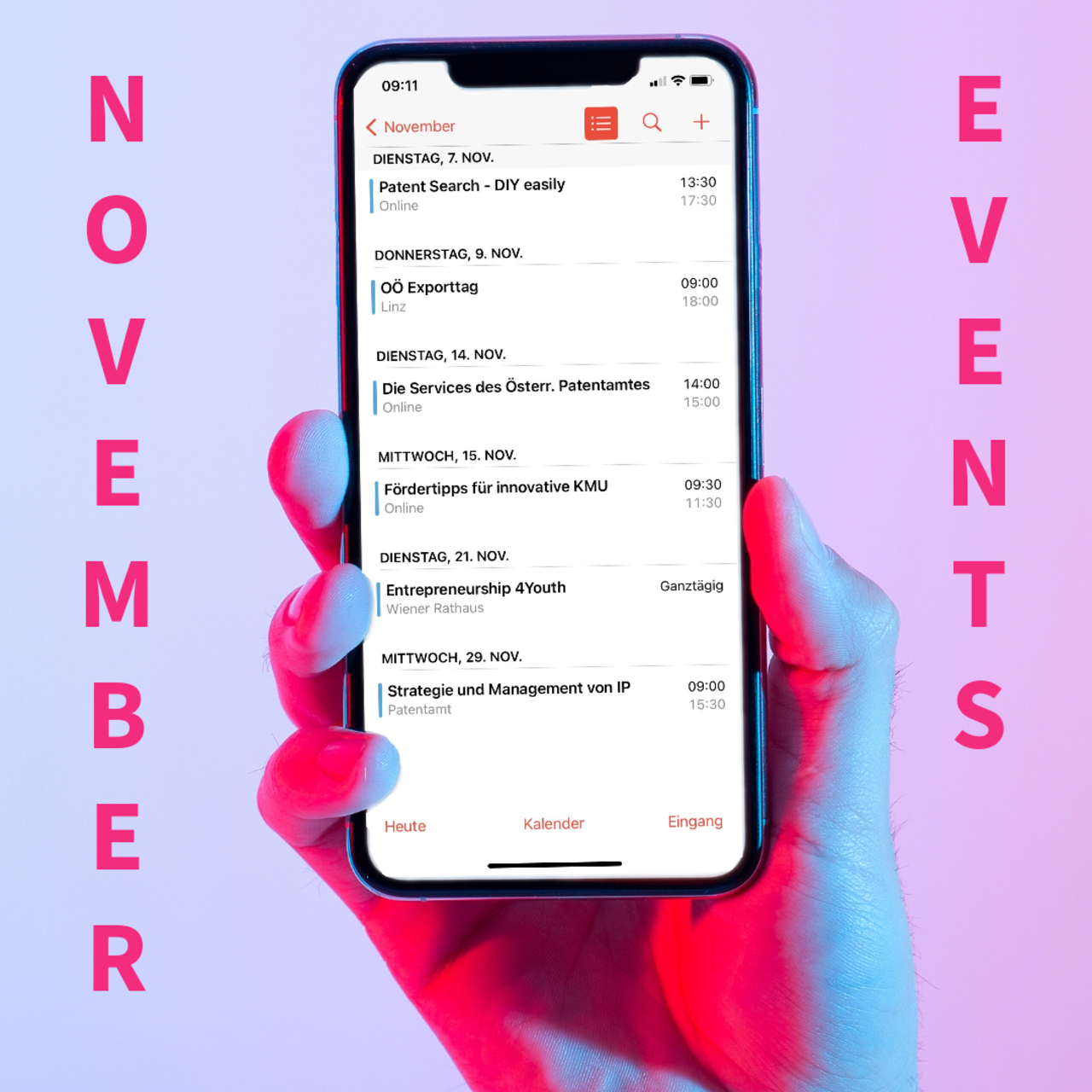 Handy mit dem November Eventkalender am Bildschirm