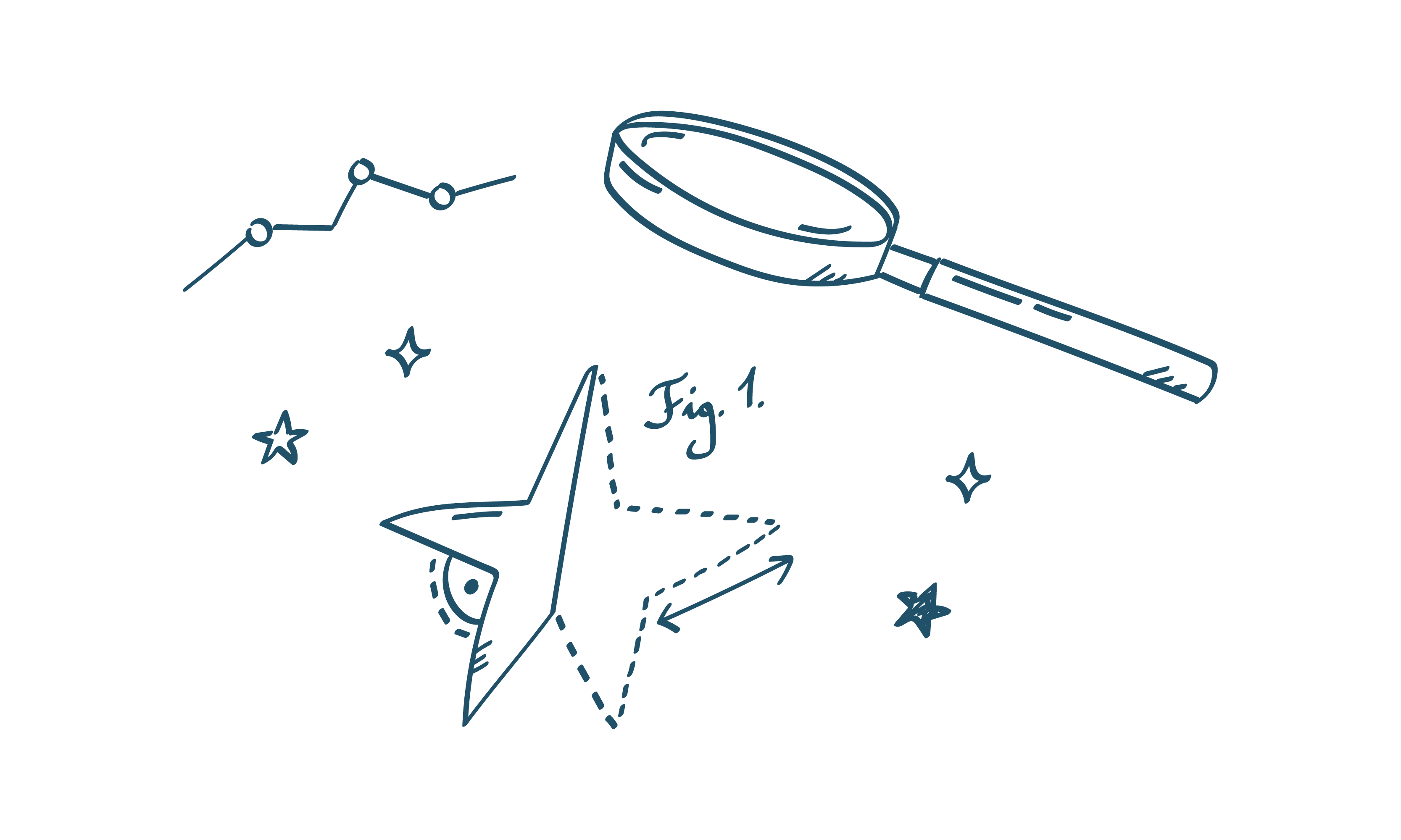 Magnifying glass focused on a technical drawing of a star