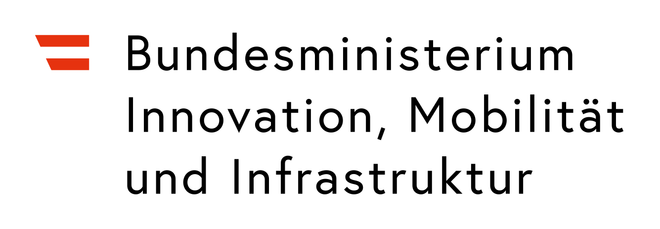 Text: Bundesministerium für Innovation, Mobilität und Infrastruktur mit kleiner Österreichfahne