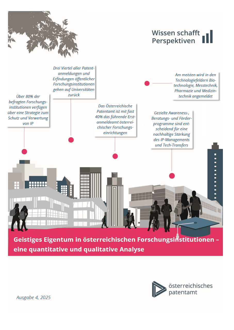 Cover der Studie "Geistiges Eigentum in österreichischen Forschungsinstitutionen"