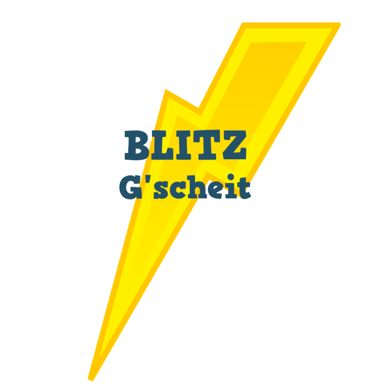 Grafik: ein gelber Blitz mit der Aufschrift Blitz G'scheit.