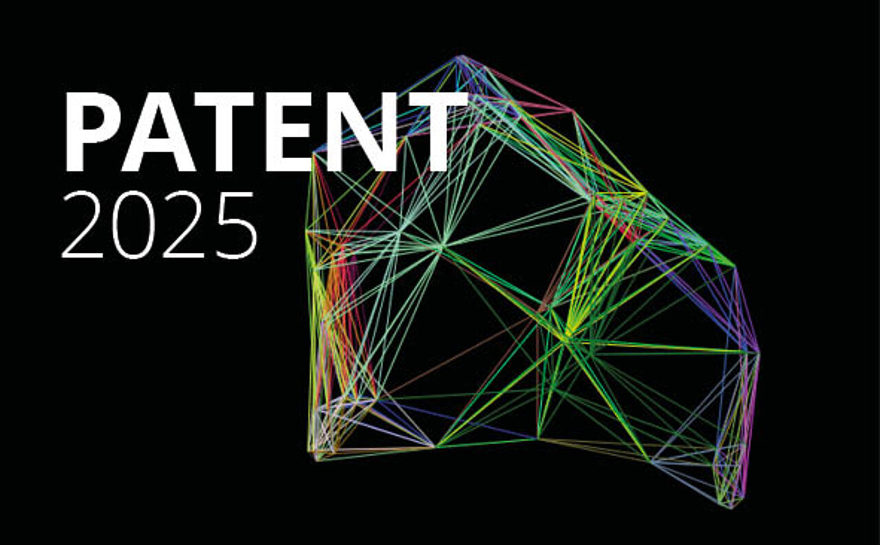 buntes Geflecht vor schwarzem Hintergrund mit der Aufschrift PATENT 2025