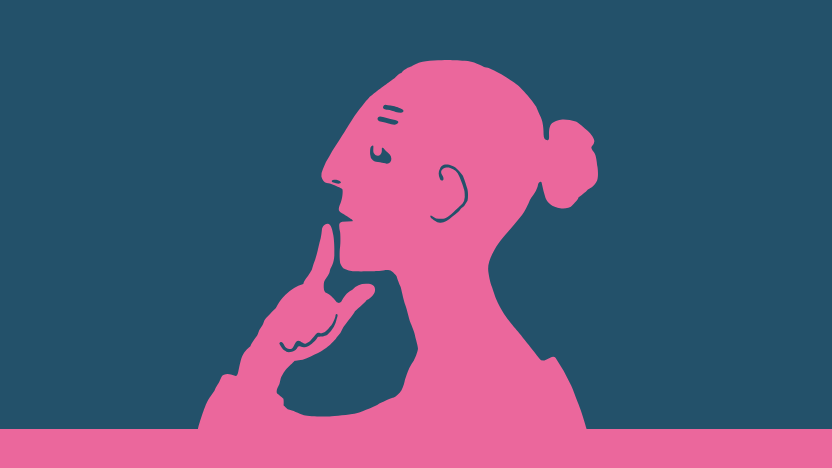 Cover des Jahresberichts 2021, das eine nachdenkende Person mit dem Finger am Mund und geschlossenen Augen zeigt