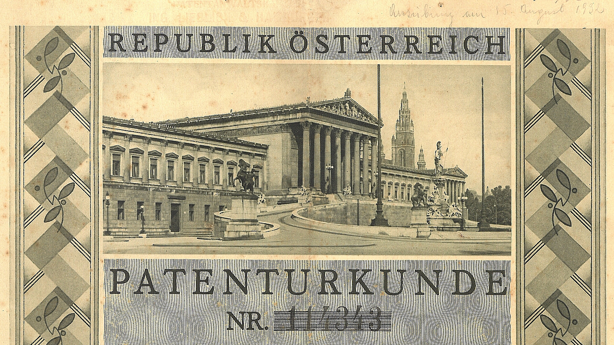 Patenturkunde aus der Ersten Republik