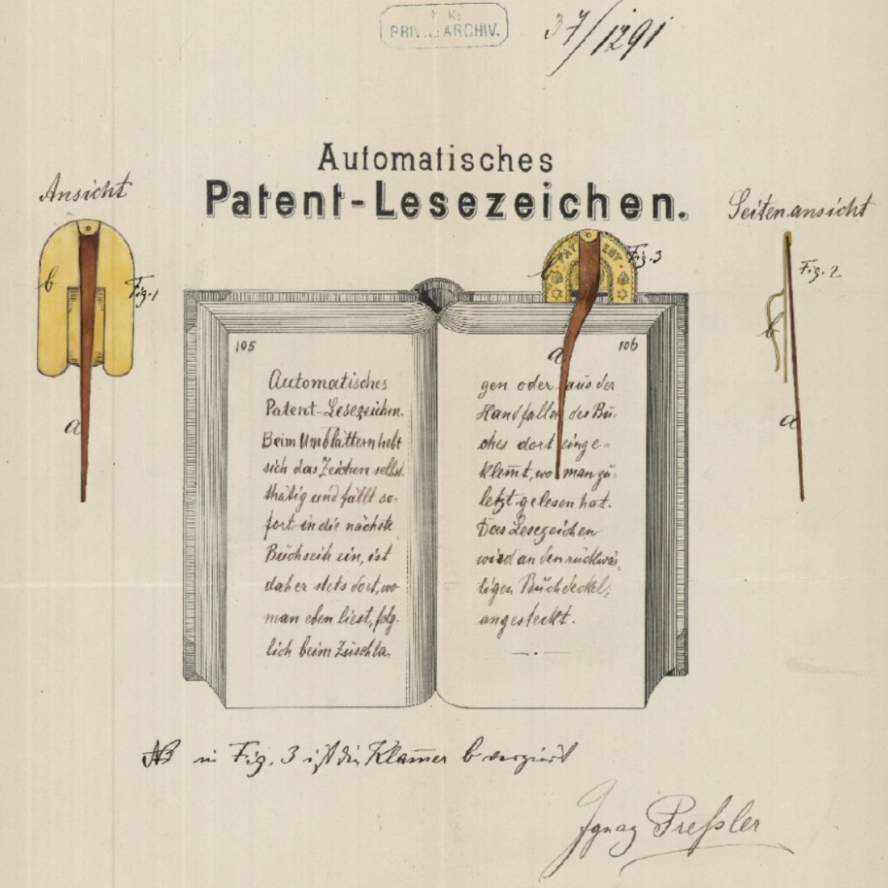 Technische Zeichnung eines Patentlesezeichens