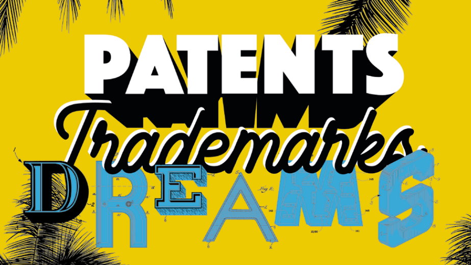 Cover des Jahresberichts 2019, bei dem in stilisierter Schrift die Wörter "Patents, Trademarks, Dreams" zu sehen sind
