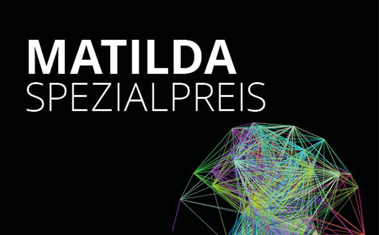 buntes Geflecht vor schwarzem Hintergrund mit der Aufschrift MATILDA SPEZIALPREIS