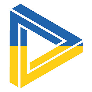 Das Logo des Österreichischen Patentamtes (=Dreieck, ähnlich Penrose Dreieck) in den farben der ukrainischen flagge -blau und gelb.