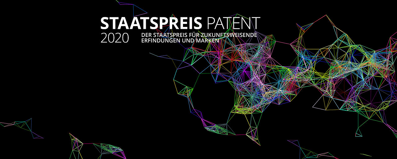 buntes Geflecht mit der Überschrift Staatspreis Patent 2020