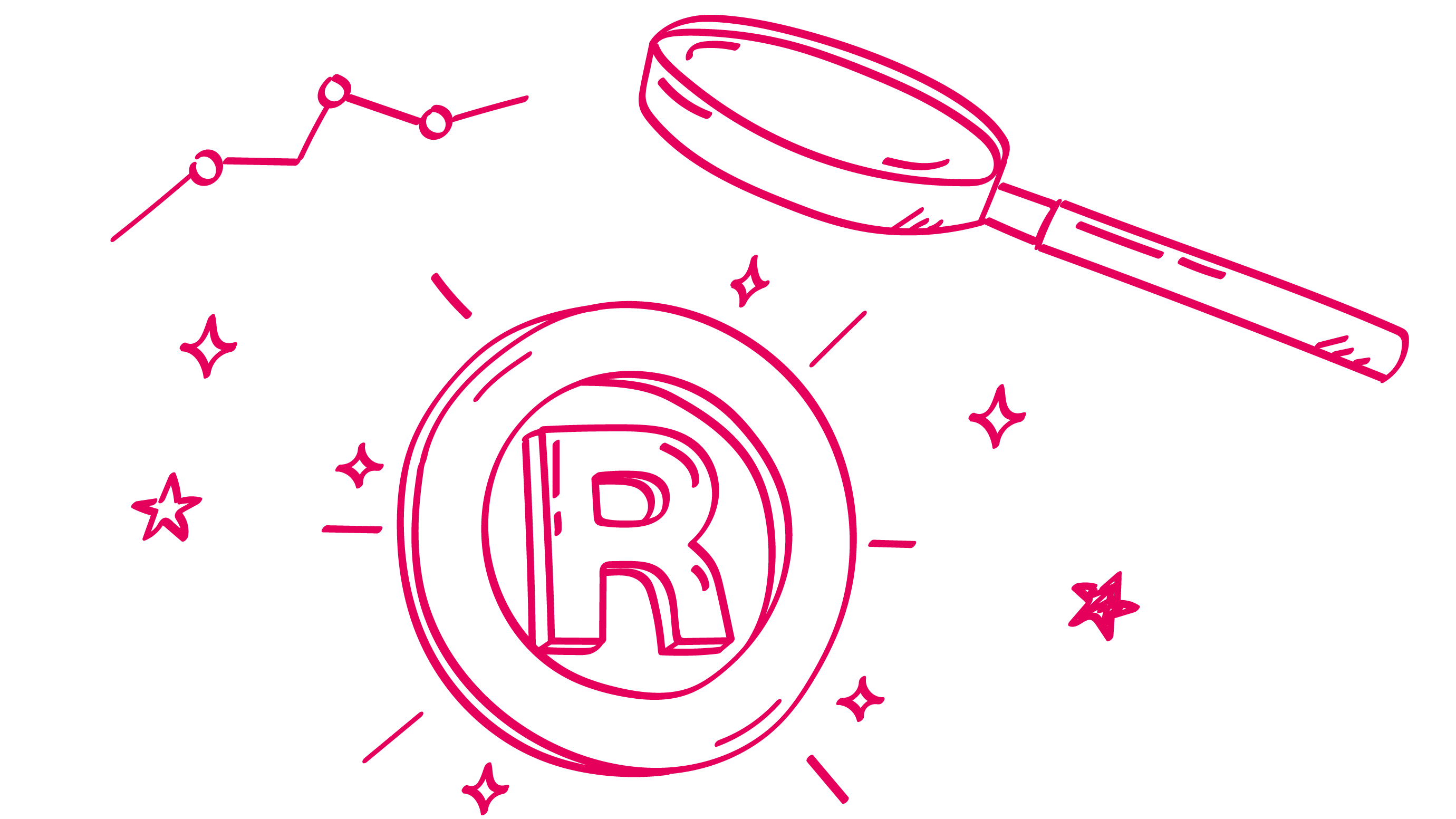 Magnifying glass focused on an “R” inside a circle