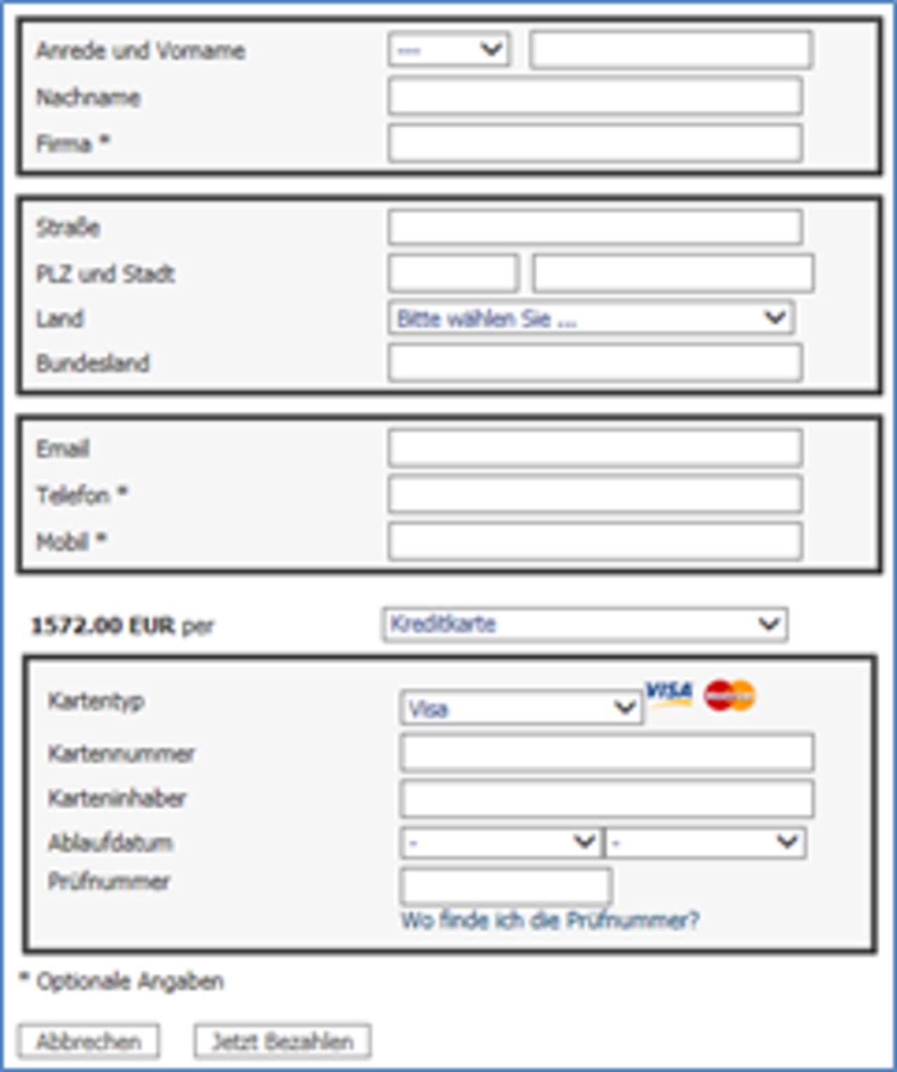 Screenshot Anmeldeformular