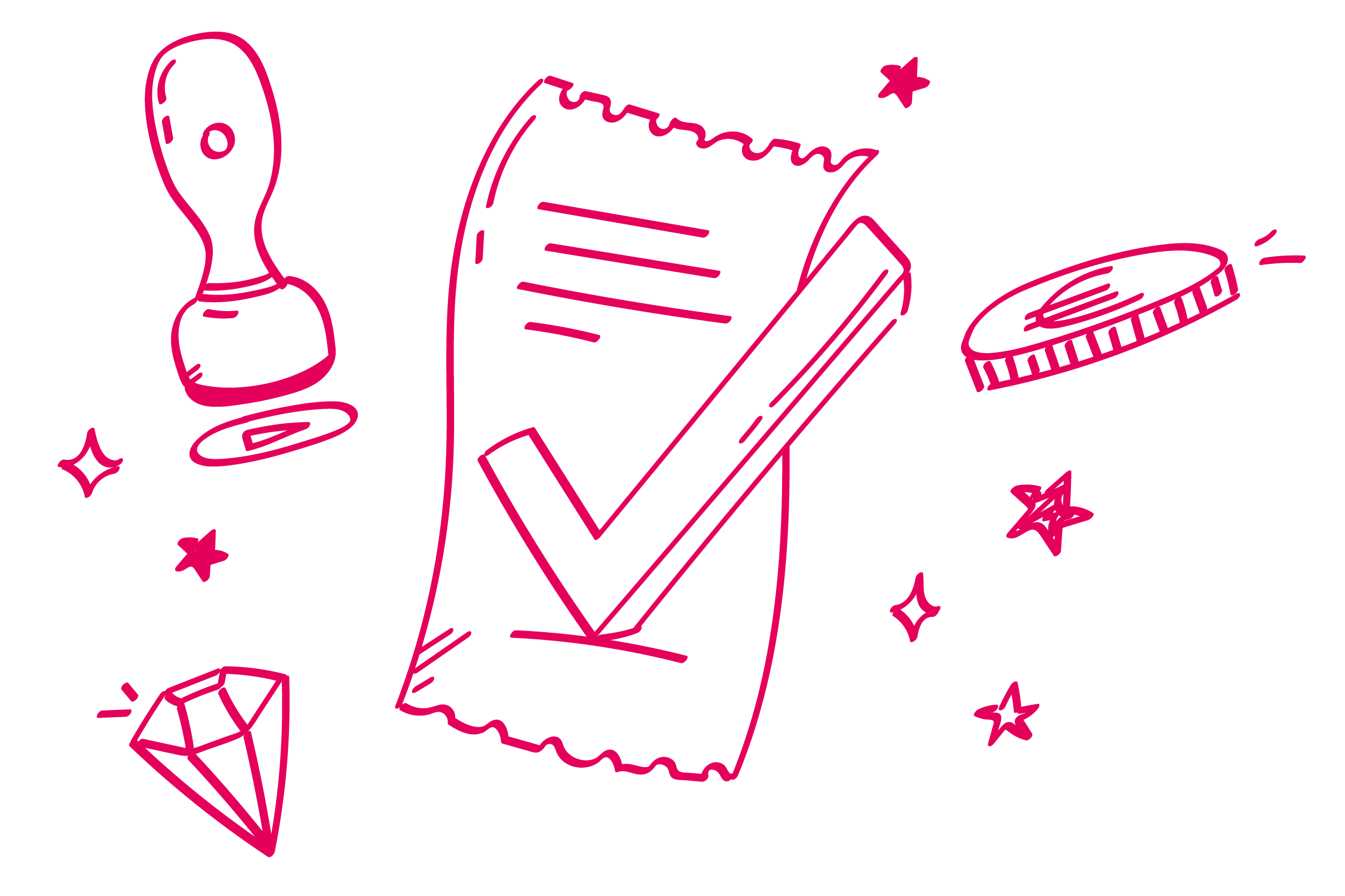 Paper with a checkmark and a stamp