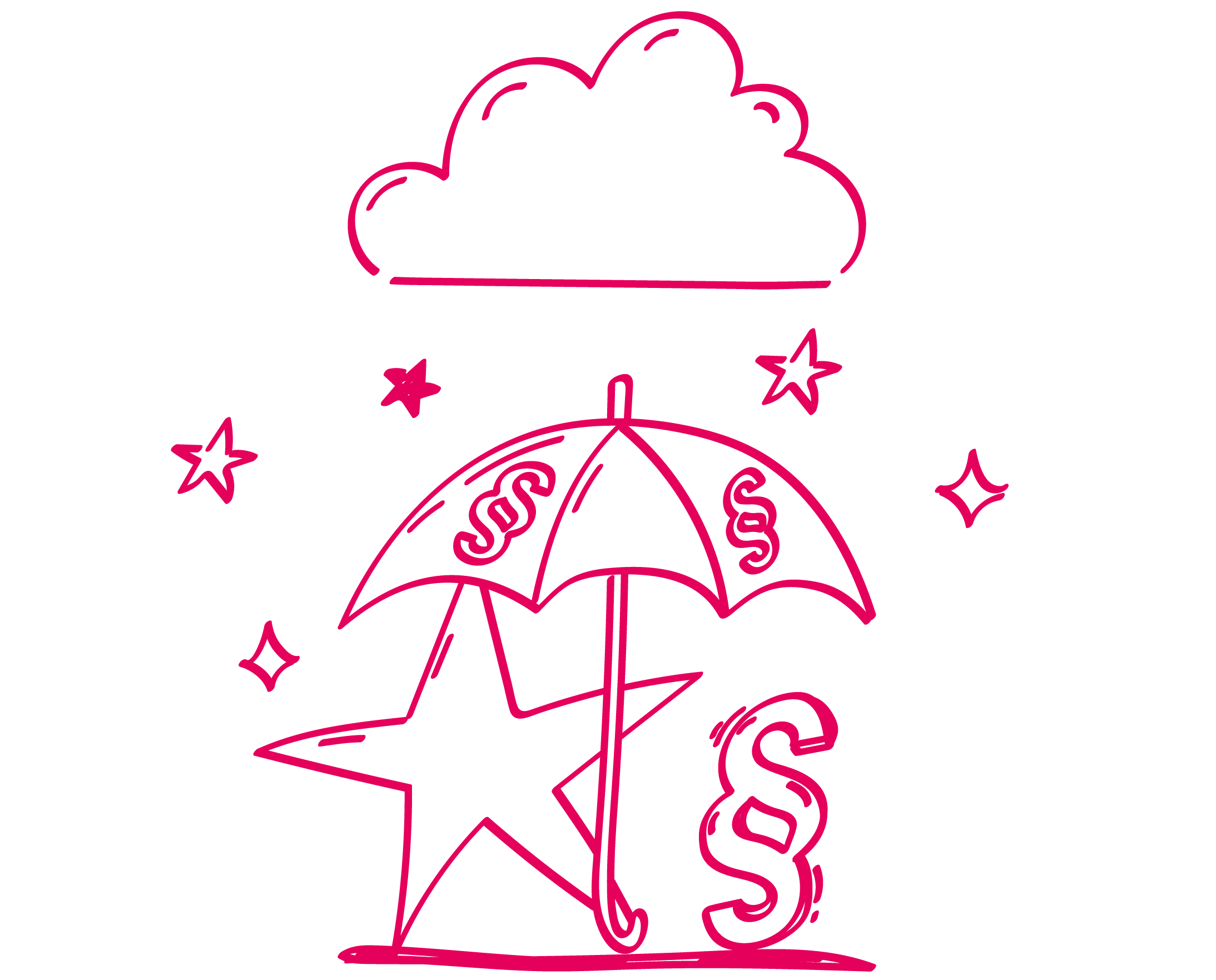 Ein Stern und ein Paragraph unter einem Regenschirm