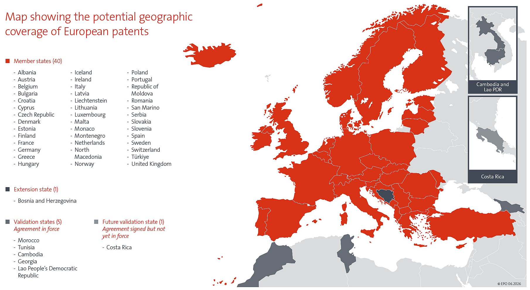 Map with geographic coverage of European patents